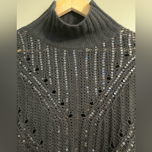 BCBG MaxaRia Womens Marino Wool Blend Sequined Black Tunic Sweater Knit Sz XS - Picture 7 of 13